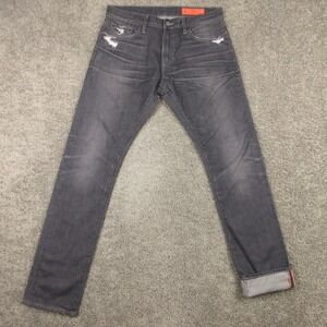 Jean Shop Jeans Mens 32x33 Gray Jim Slim Straight Selvedge Distressed Denim Pant